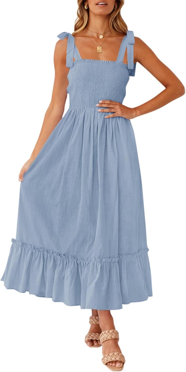 ZESICA Women's Boho Spaghetti Strap Maxi Dress for Summer Fun