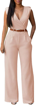 Pink Queen Jumpsuit Wide Leg Sleeveless V Neck Romper - Flattering Fit