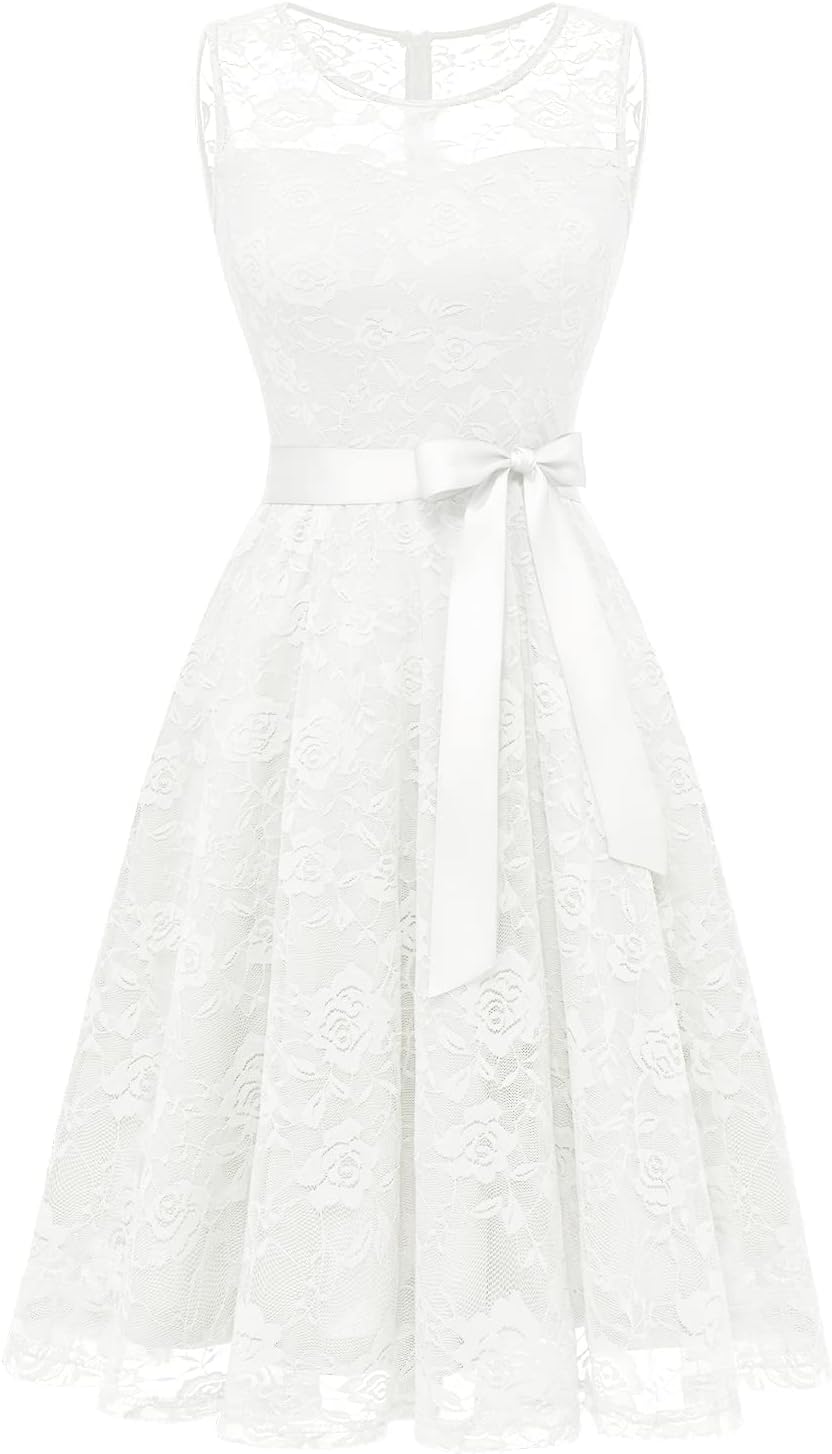 Floral Lace Short Bridesmaid Dress with Sheer Neckline Style