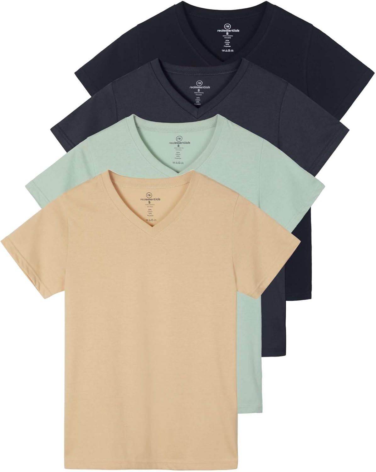 Real Essentials Women's Classic-Fit Cotton V-Neck T-Shirt Pack