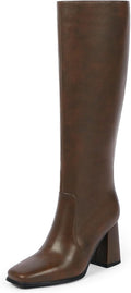 Square Toe Knee High Boots Women Chunky Heel Tall Boot (Style 4CJS)