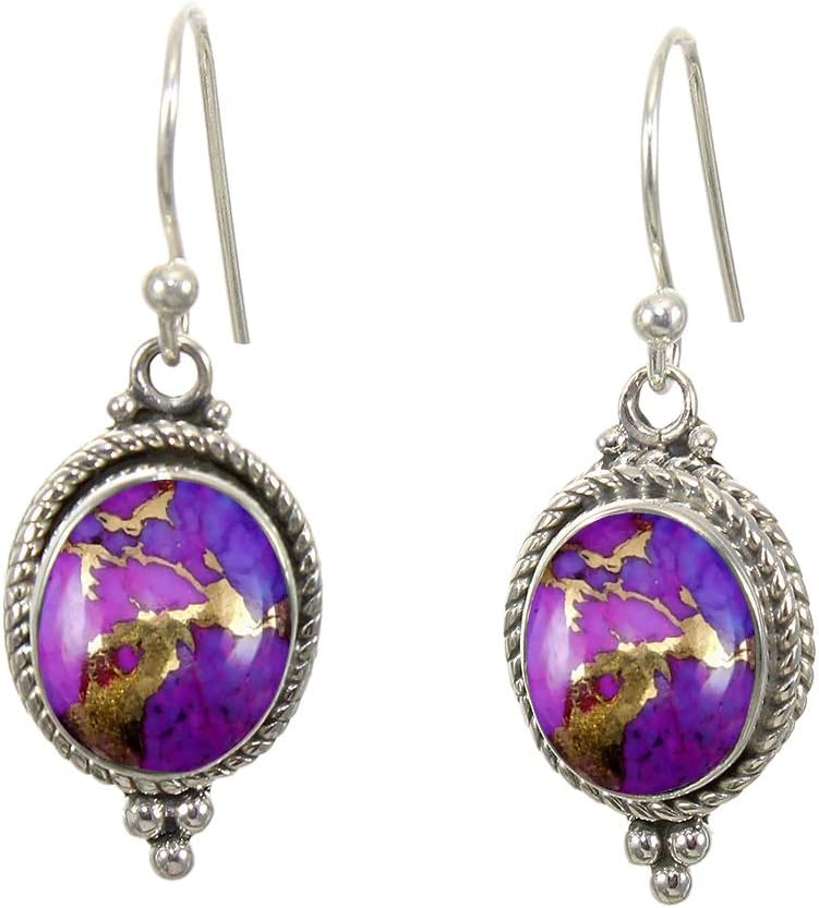 925 Sterling Silver Dangle Drop Earrings with Purple Turquoise