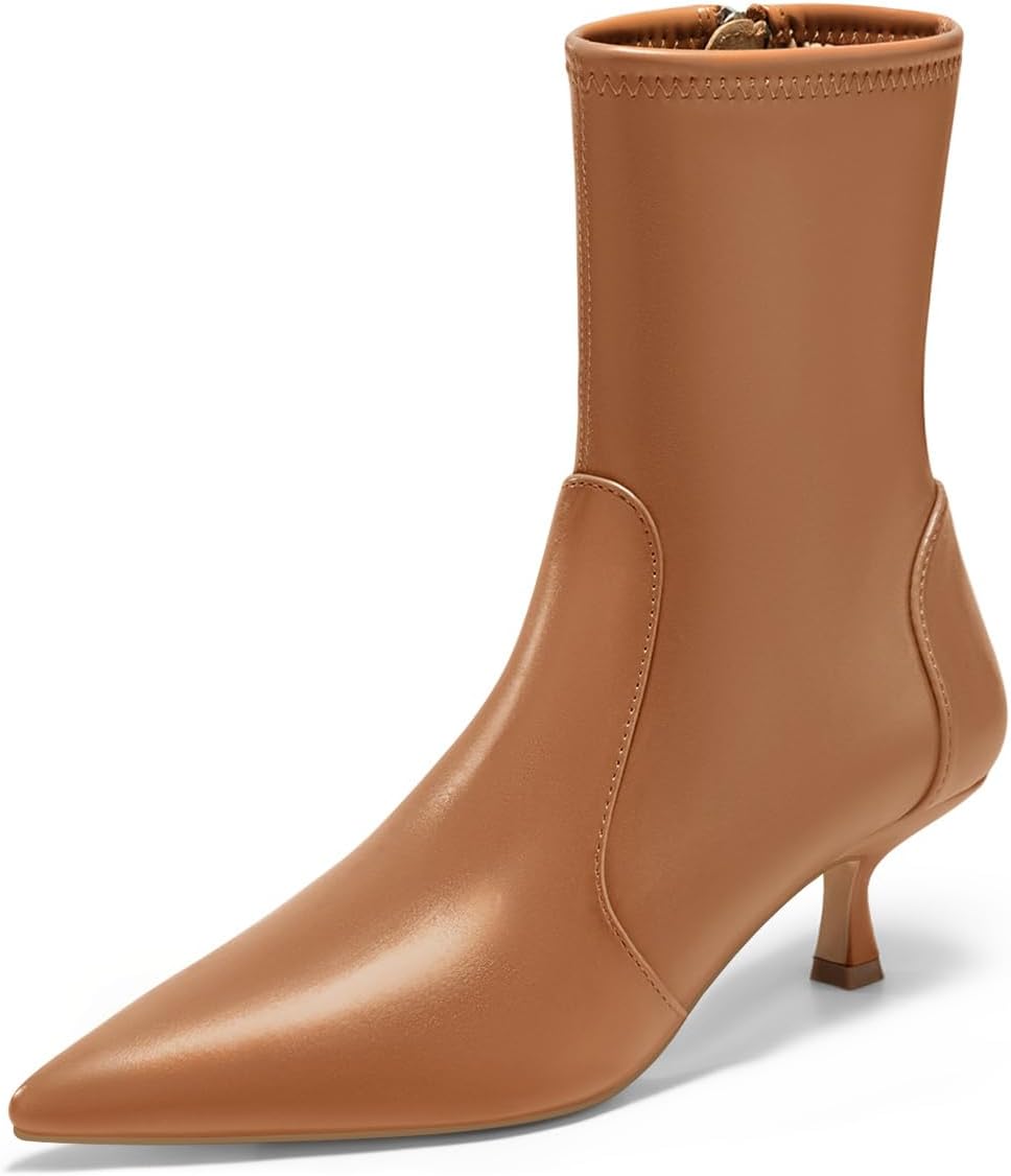 Coutgo Womens Low Kitten Heel Ankle Boots for Fall Style