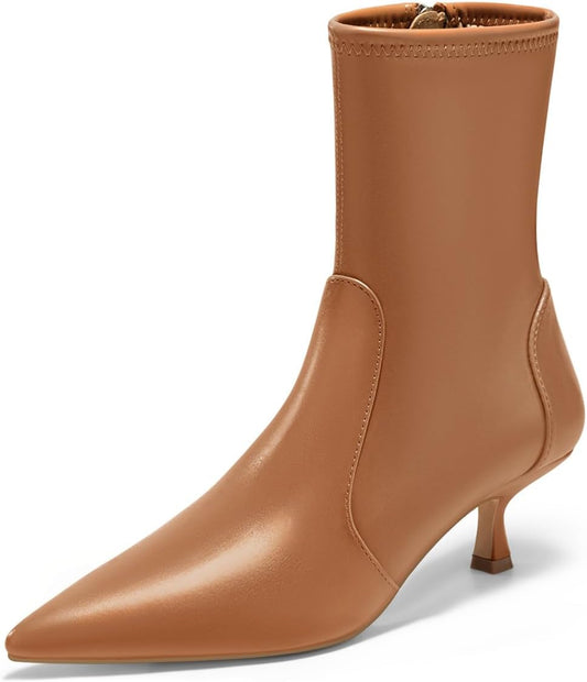 Coutgo Womens Low Kitten Heel Ankle Boots for Fall Style