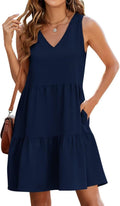 Women's Summer Sleeveless V Neck Mini Dress with Pockets - 2025 Casual