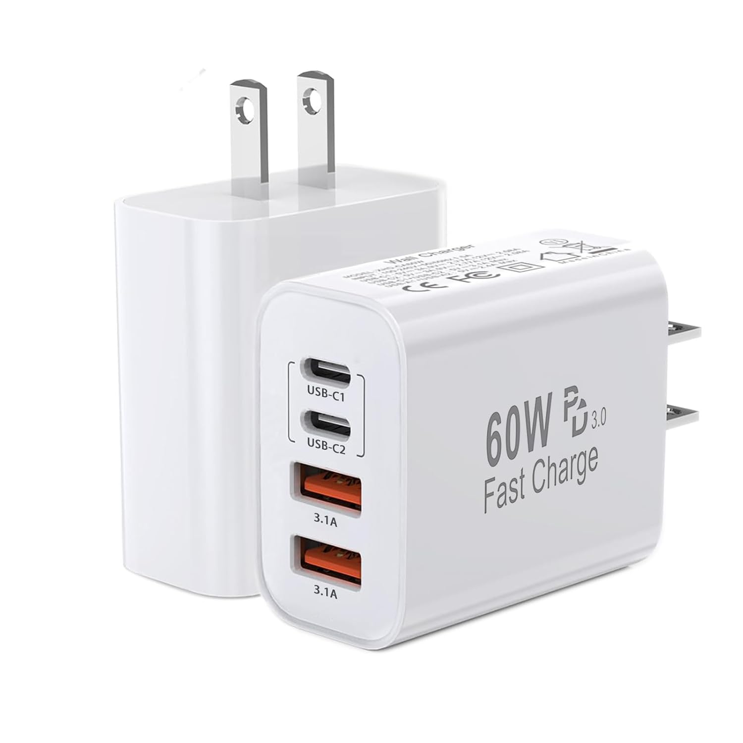 60W USB C Charger Block - Fast Charging 4-Port Power Adapter
