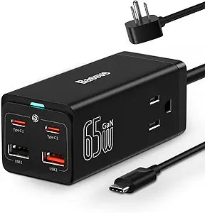 Baseus USB C Charger PowerCombo 65W - 6 in 1 Travel Power Strip