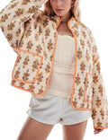 Omoone Women's Cropped Quilted Floral Puffer Cardigan - Lightweight