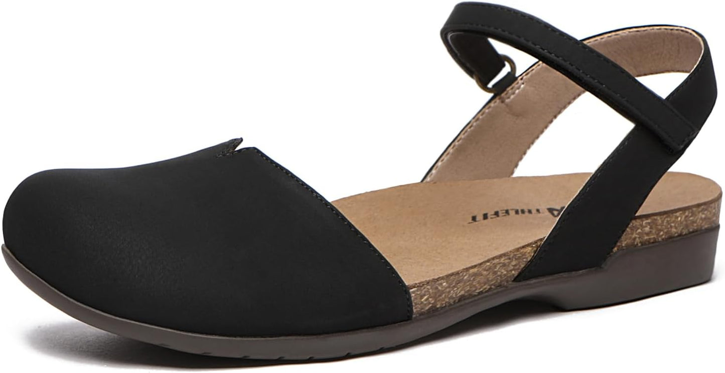 Athlefit Women's Closed Toe Sandals with Comfort Cork Footbed
