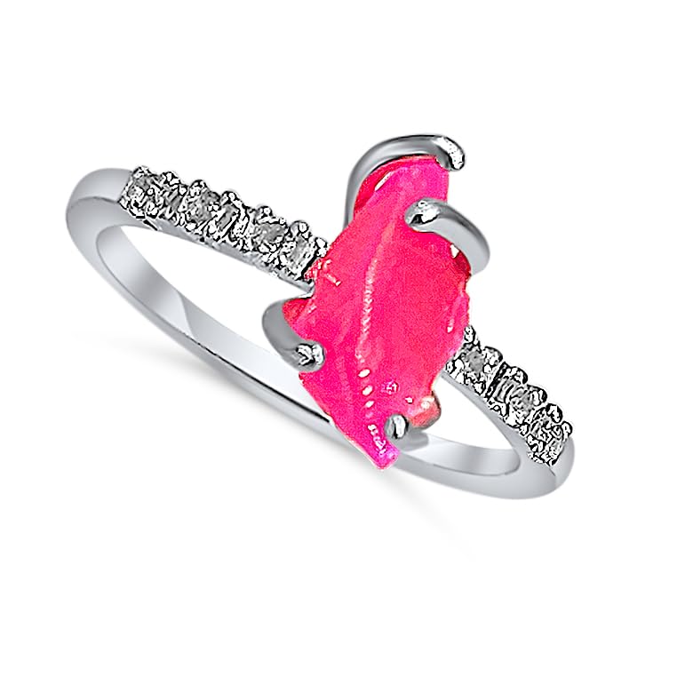 Real Raw Pink Opal Dainty Ring in White Gold for Birthstone Gifts