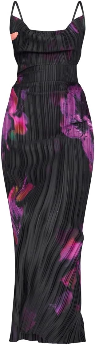 Cowl Neck Dress for Women - Sexy Strap Shoulder Maxi Style