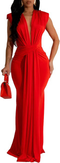Ekaliy Elegant Bodycon Deep V Neck Maxi Dress - Flattering Fit fabric