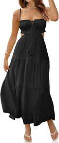 Fisoew Women's Spaghetti Strap Maxi Dress - Flowy Backless Summer Midi