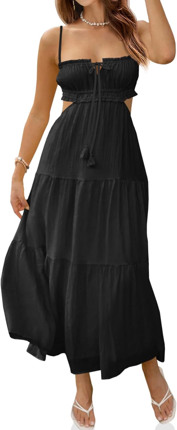 Fisoew Women's Spaghetti Strap Maxi Dress for Summer Fun