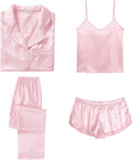 SWOMOG Womens Silk Satin Pajamas Sets 4pcs - Soft Versatile Sleepwear