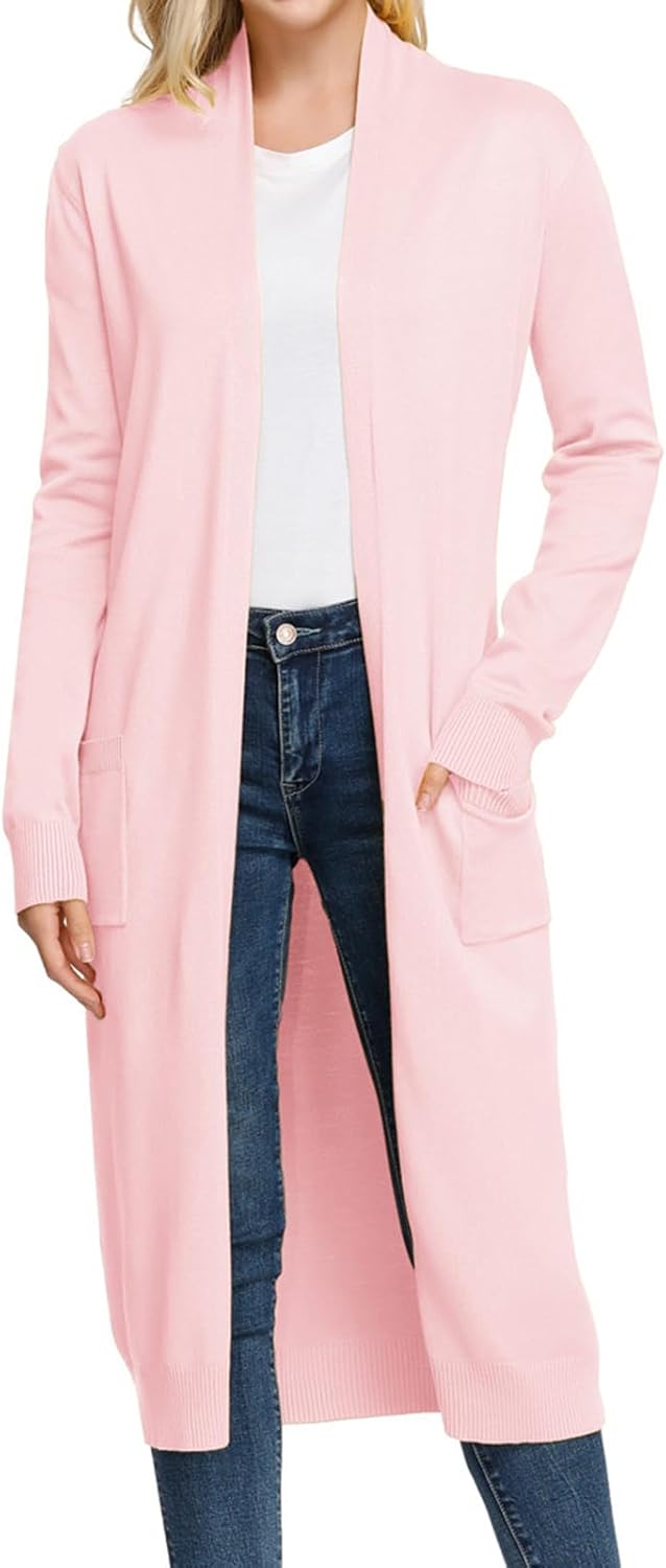 Essential Solid Open Front Maxi Long Knitted Cardigan Sweater