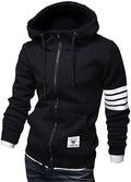 Men's Striped Zip Hoodie Slim Fit Fleece Sweatshirt - Casual Warm