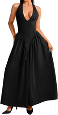 Deep V Neck Halter Maxi Dress - Flowy Corset Style for Events Women's