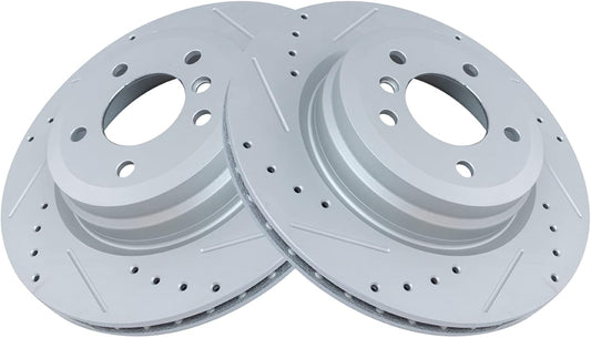 TRQ Performance Brake Rotor Drilled & Slotted G-Coated Rear Pair