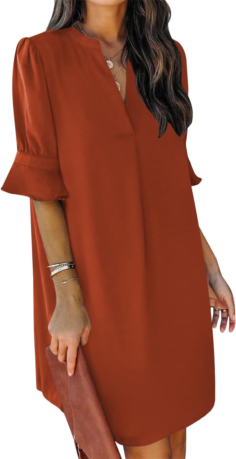QACOHU Summer Dresses for Women V Neck Ruffle Casual Shift