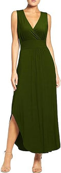 WOOSEA Sleeveless Deep V Neck Split Maxi Dress - Casual Comfort