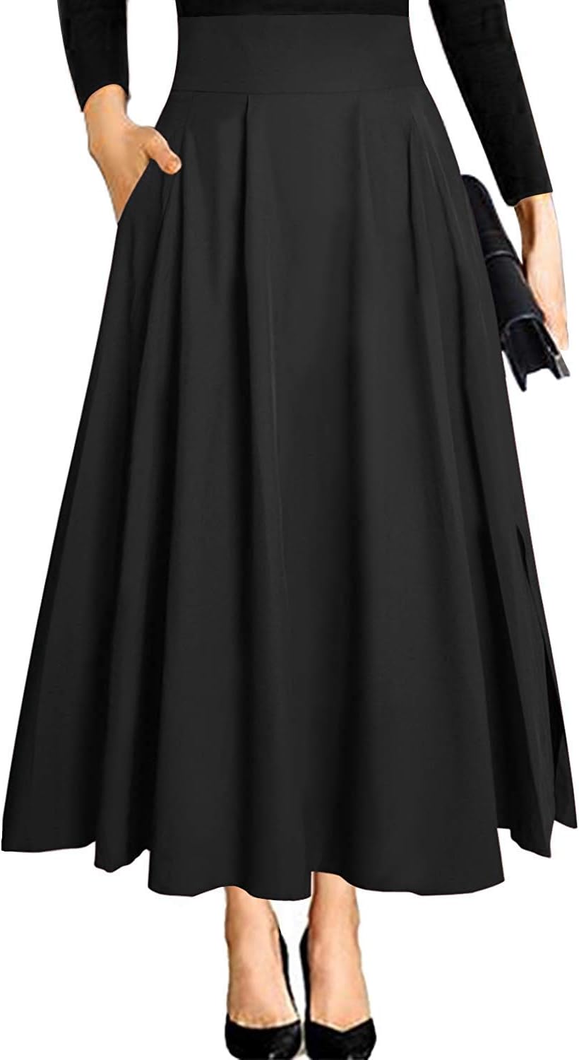 RANPHEE Women's Ankle Length High Waist A-line Maxi Skirt