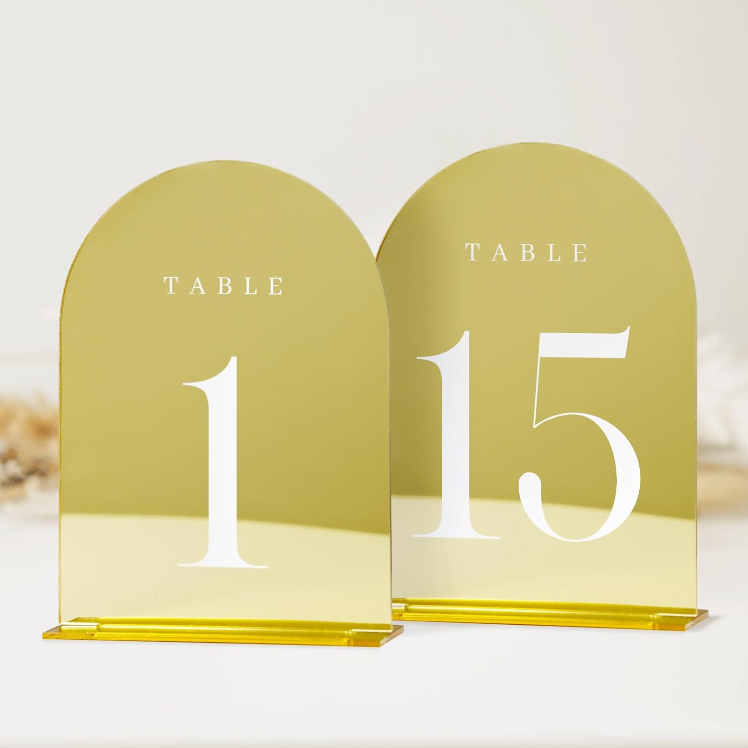 Gold Wedding Table Numbers 1-15 with Stands for Reception