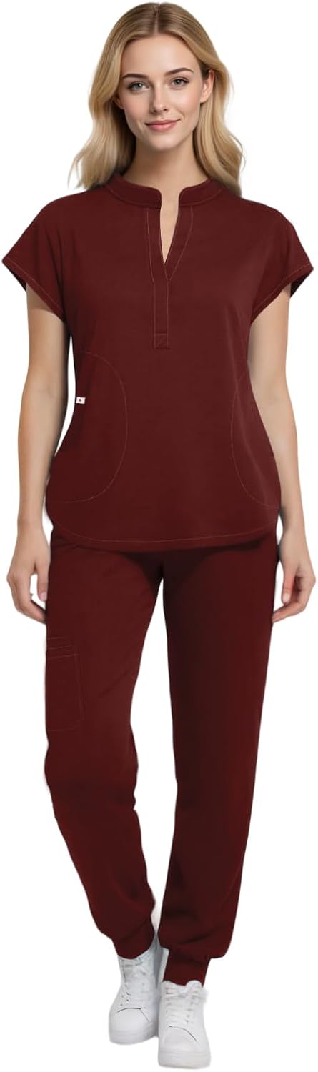 Medical Scrubs for Women Set with 8 Pockets for Nurses