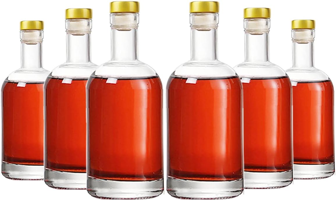 Clear Glass Bottles 12 oz Set of 6 for Wine and Beverages