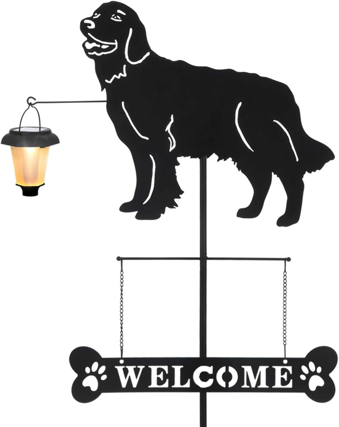 Solar Golden Retriever Garden Stakes with Lantern Welcome Sign