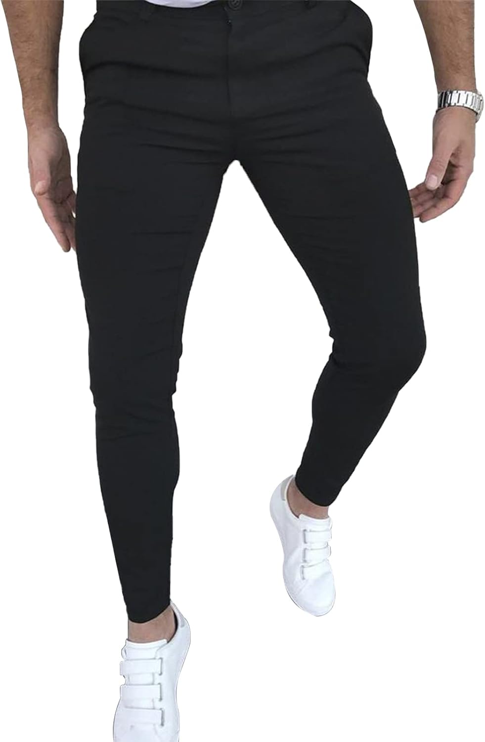 Men's Fashion Stretch Dress Pants Slim Fit Plaid Casual Style