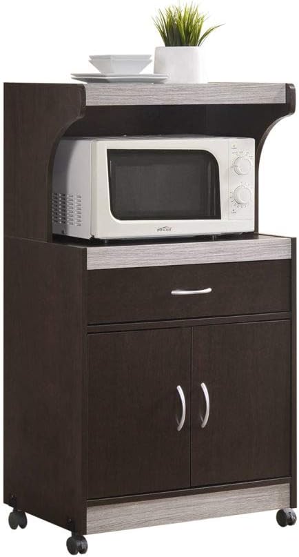 Hodedah Chocolate-Grey Microwave Cart: Compact Storage