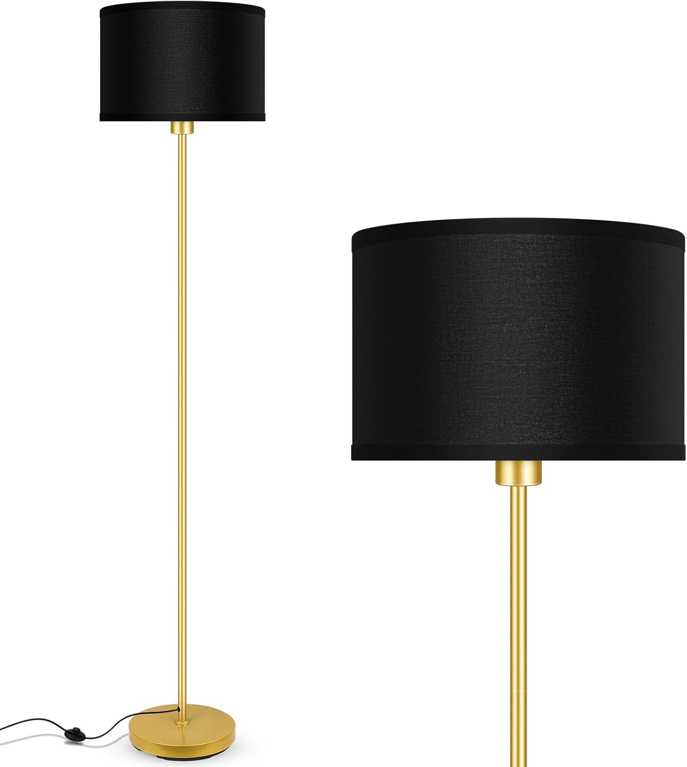 Modern Gold Floor Lamps for Living Room with Black Shades