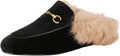 Arqa Fur Mules for Women Comfortable Leather Buckle Mule Flats