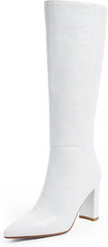 Knee High Women's Riding Boots - Tall Faux Croc Block Heel