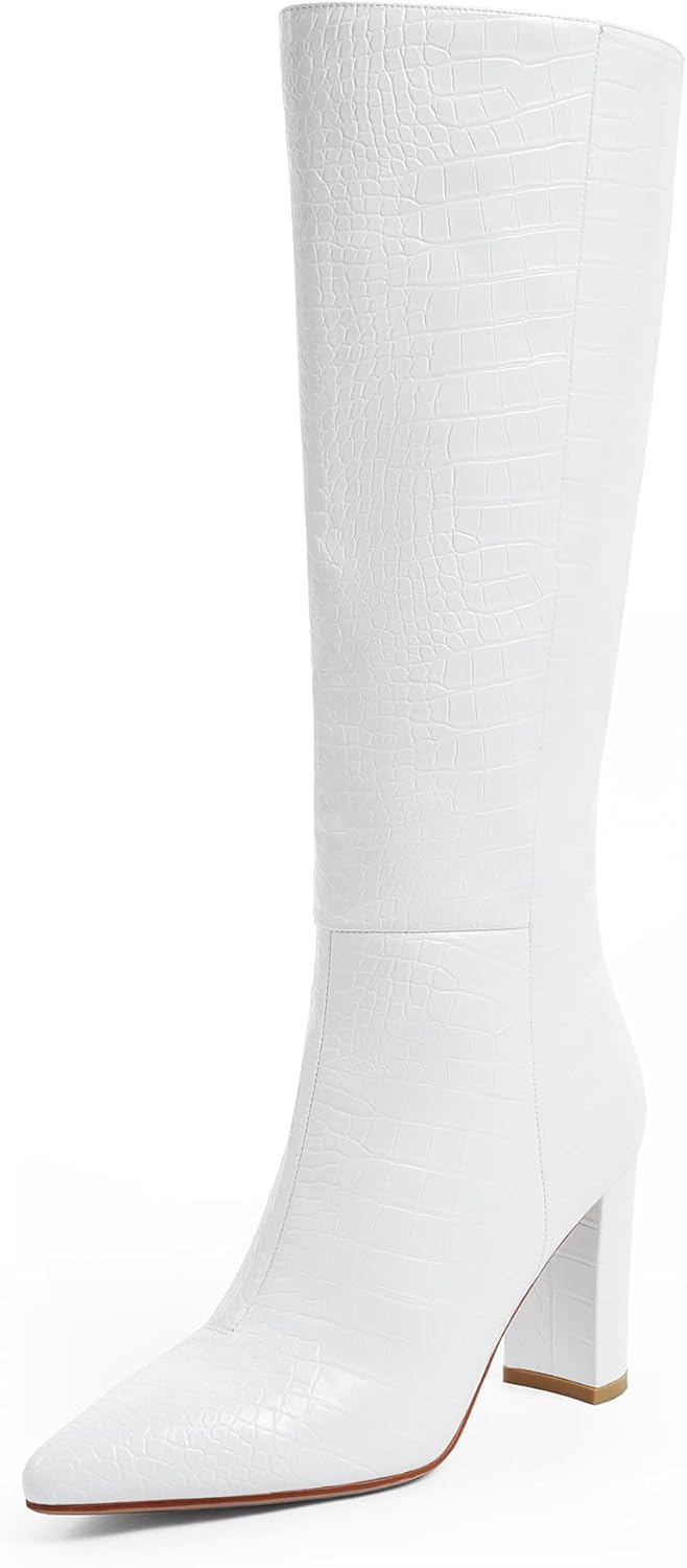 Modatope Knee High Women's Riding Boots - Stylish Faux Crocodile