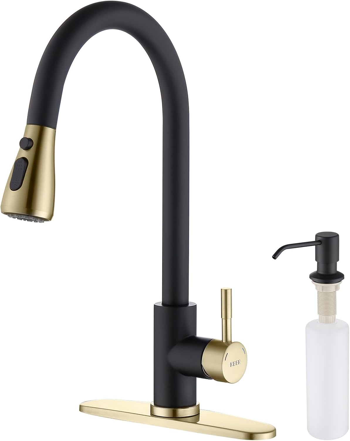 Keer Matte Black Pull Down Kitchen Faucet with Soap Dispenser