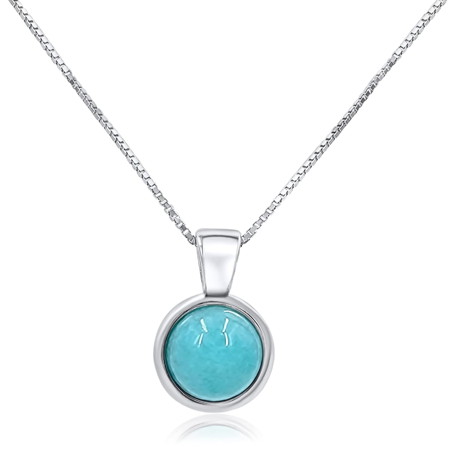 Natural amazonite gemstone pendant in white gold over silver