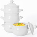 French Onion Soup Bowls with Handles and Lids - Set of 4, 16 oz