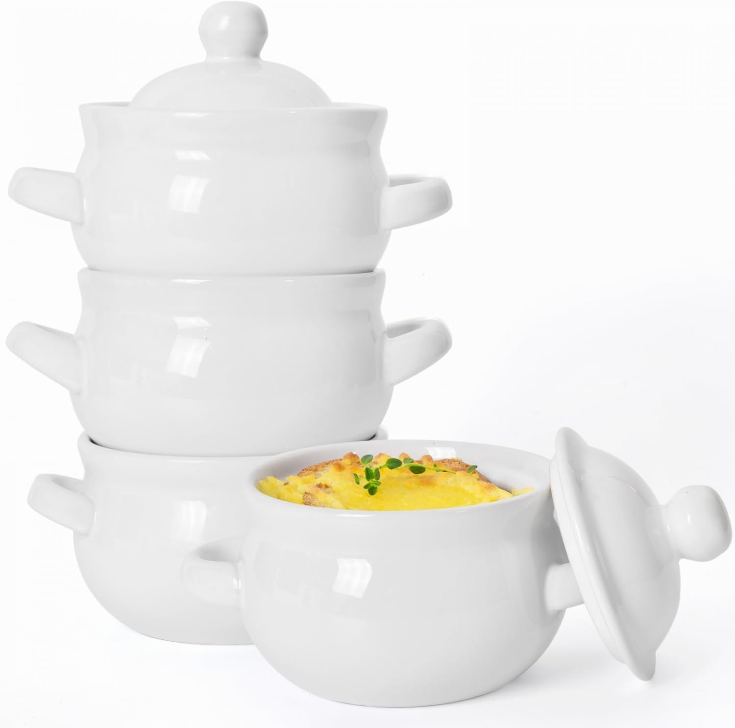 French Onion Soup Bowls with Handles and Lids for Versatile Use
