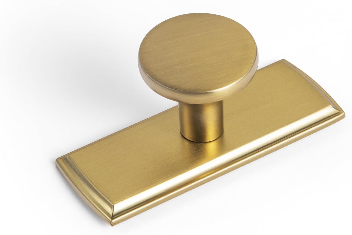 Goo-Ki Brushed Brass Cabinet Knob with Backplate - 6 Pack