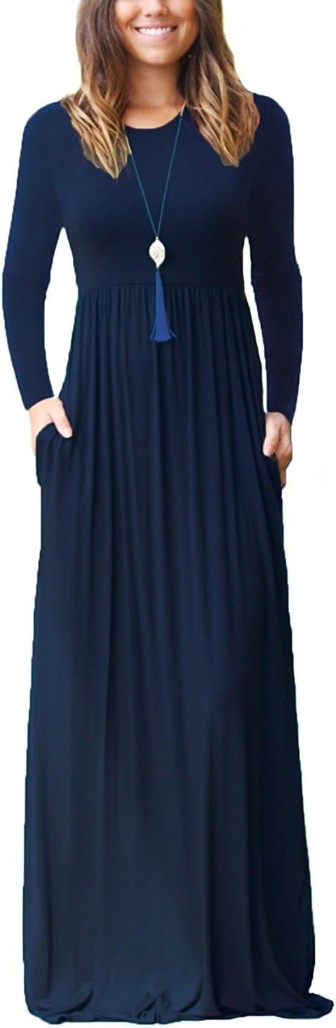 EUOVMY Women's Long Sleeve Maxi Dress with Pockets for Style