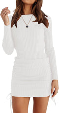 Long Sleeve Ribbed Knit Bodycon Mini Dress - Adjustable (Style VRDD)