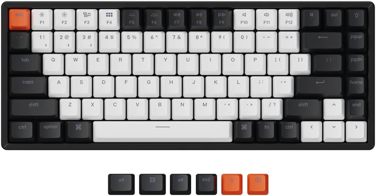 Keychron K2 V2: Hot-swappable 75% Gaming Keyboard, Gateron G Pro Red Switch