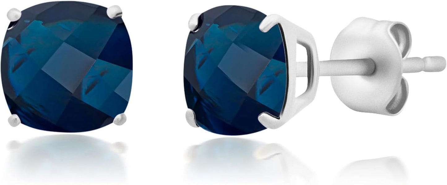 925 Sterling Silver Cushion Cut Gemstone Stud Earrings for Women