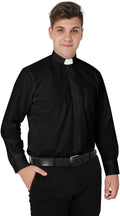 Mens Tab-Collar Long Sleeve Clergy Shirt - Breathable Cotton Blend