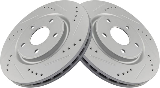 TRQ Front Performance Drilled Slotted G-Coated Brake Rotors Pair