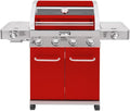 4-Burner Propane Gas Grill with Cabinet in Red - Clearview Lid