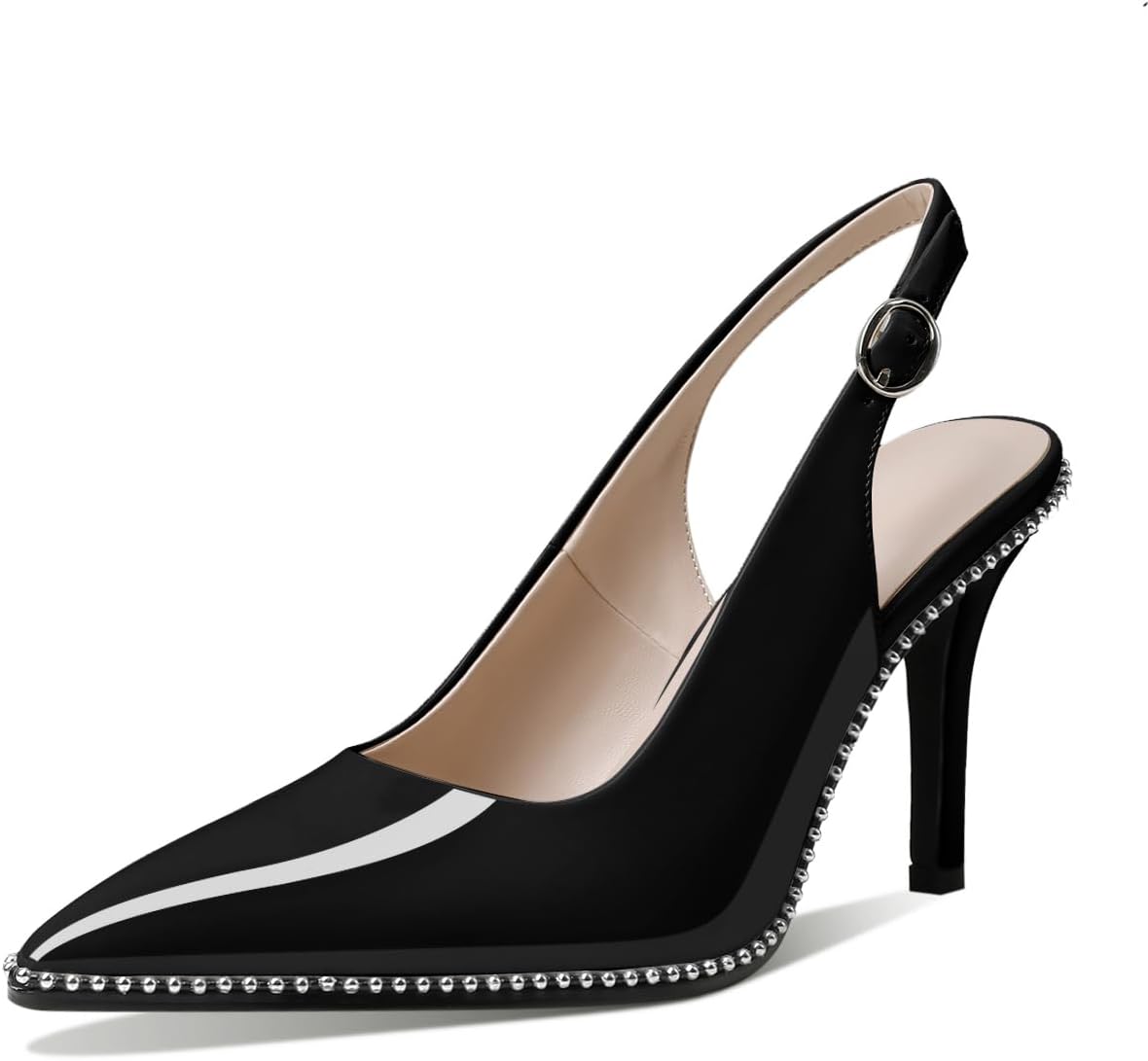 Zamikoo Women Beaded Pumps High Heel Slingback Stilettos