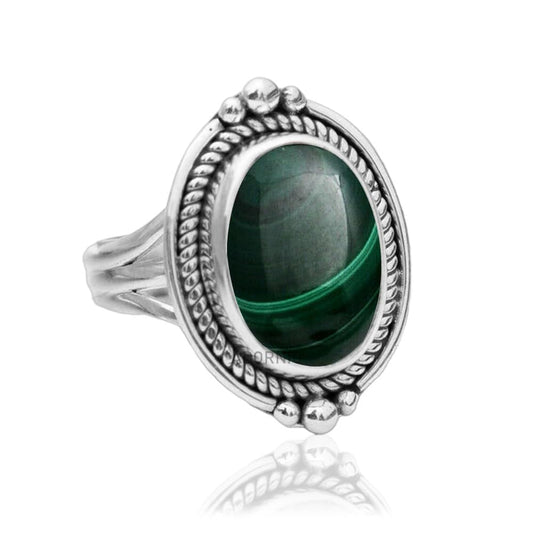 Fine Sterling Silver Ring with Natural Malachite Gemstone
